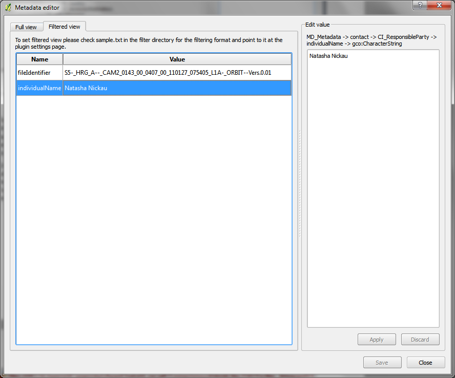 Metadata editor (filtered view)