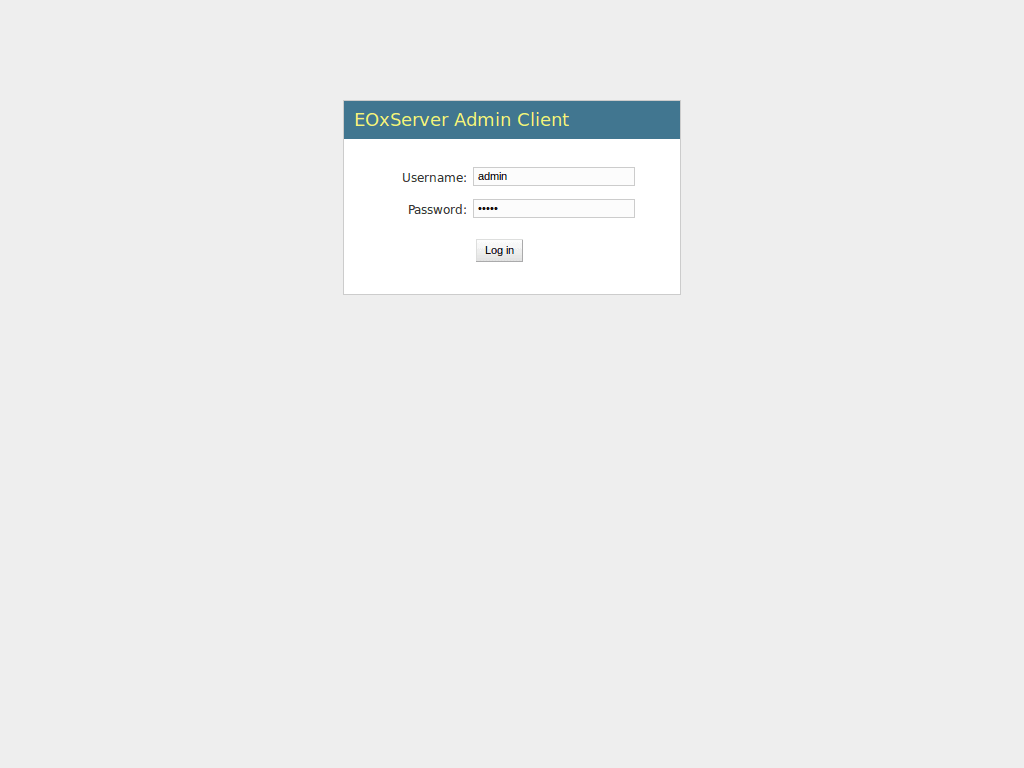 EOxServer demonstration admin client login