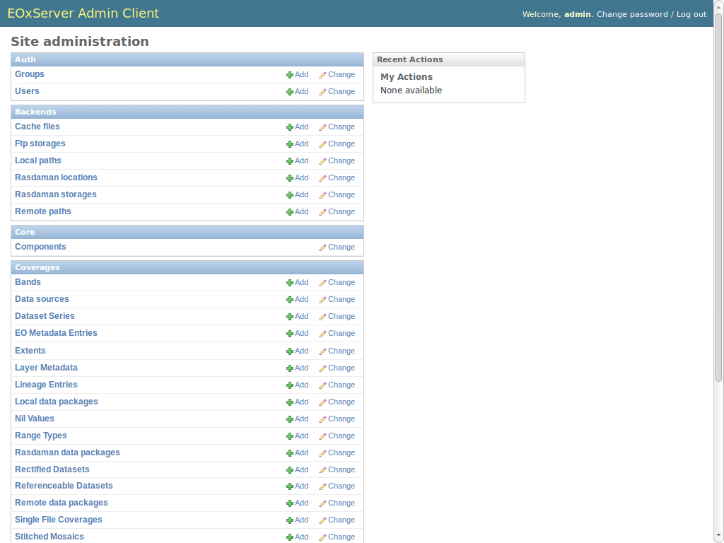 EOxServer demonstration admin client start