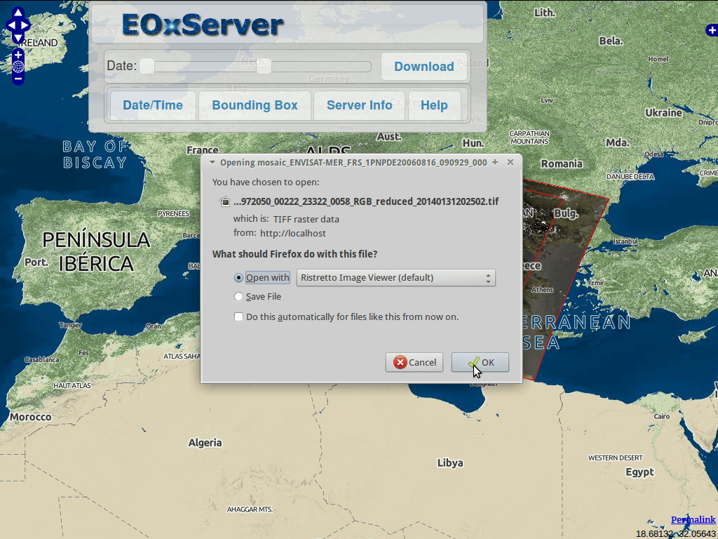 EOxServer demonstration embedded client download