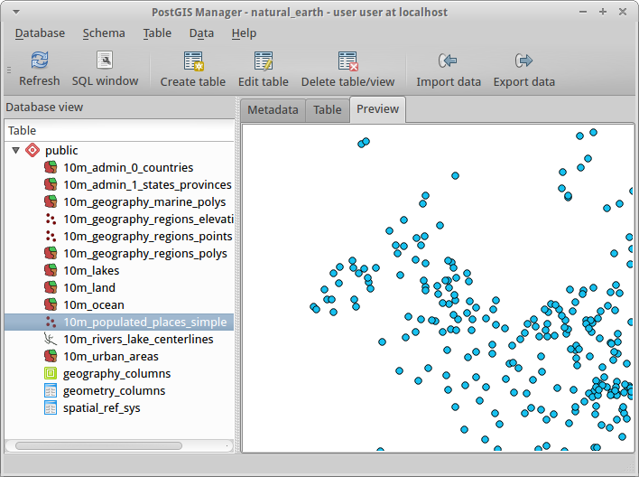 PostGIS Manager Preview