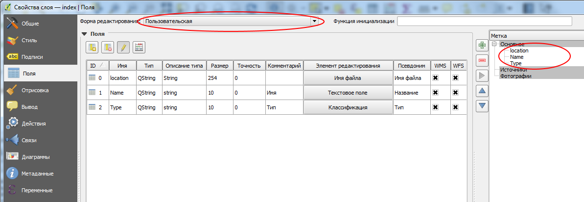Свойства слоя