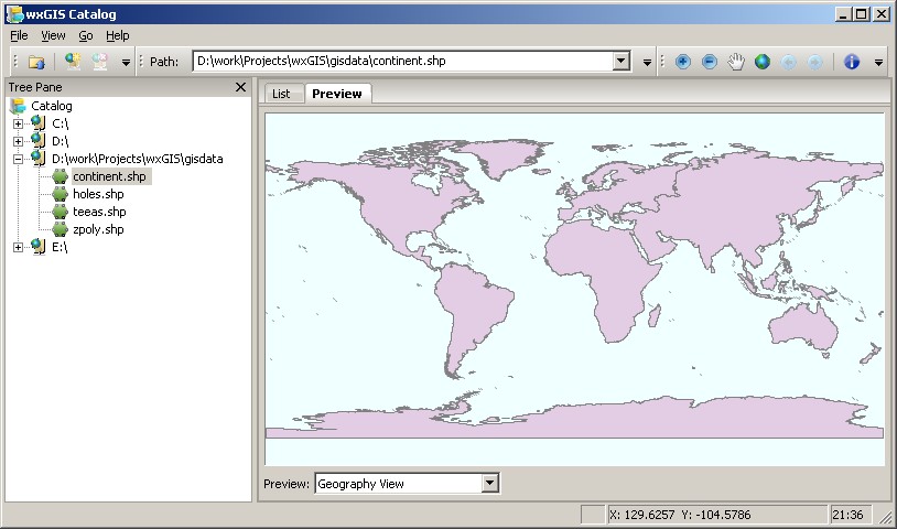 Интерфейс wxGISCatalog