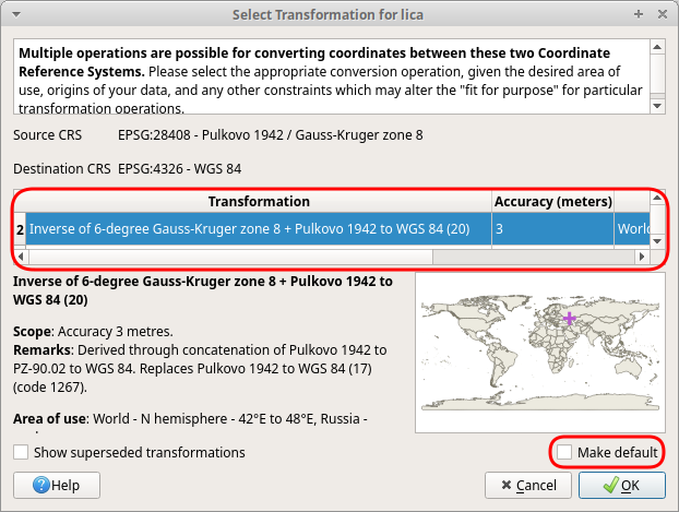 Рис. 2. Выбор трансформации