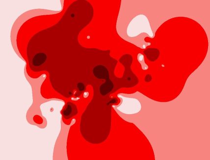 Конечные полигоны, представленные в градациях красного цвета