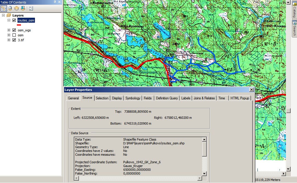 Слой дорог из OSM в GK Pulkovo 1942.jpg